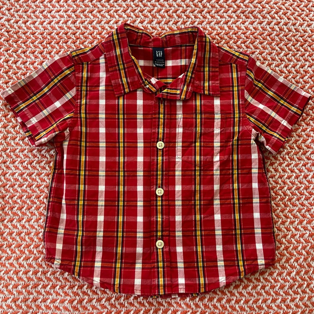 Lot of 3 plaid short sleeved button-down collared shirt for 18-24 months - Picture 2 of 10
